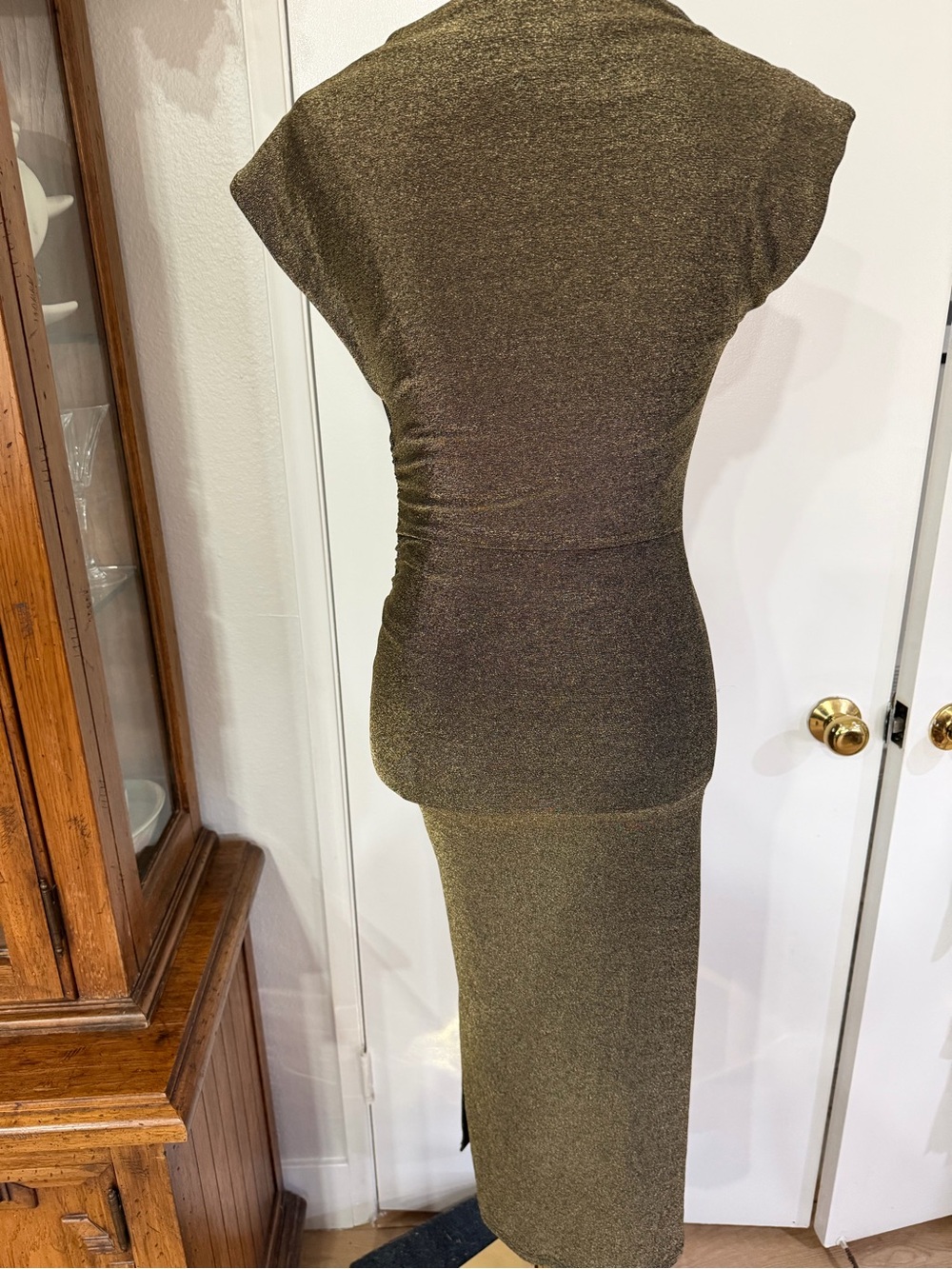 Petal & Pup Metallic gold Midi Dress with High Side Slit - Picture 5 of 9